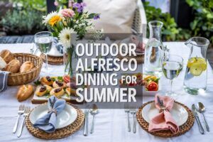 Outdoor Alfresco dining table settings for summer